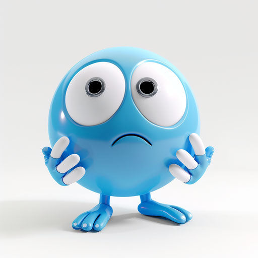 Cute blue emoji with big eyes and white hands, confused