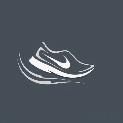 Minimalist fitness logo with a sleek running shoe and grey background