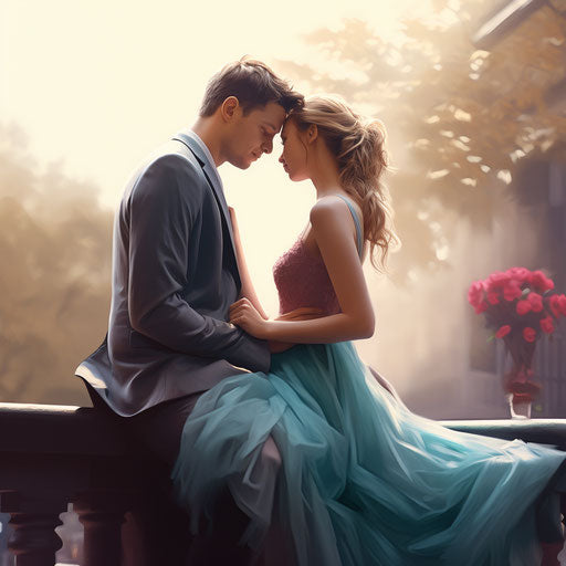 Morning wishes for lovers card, animated GIF style, light maroon and teal, candid moments captured, cartooncore, high quality photo, gentle expressions, romantic scenes