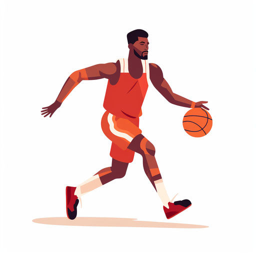 Playing basketball in Minimalist style, on white background