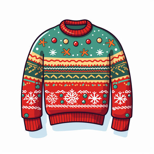 Ugly Christmas sweater clipart in the style of Minimalist, on a white background