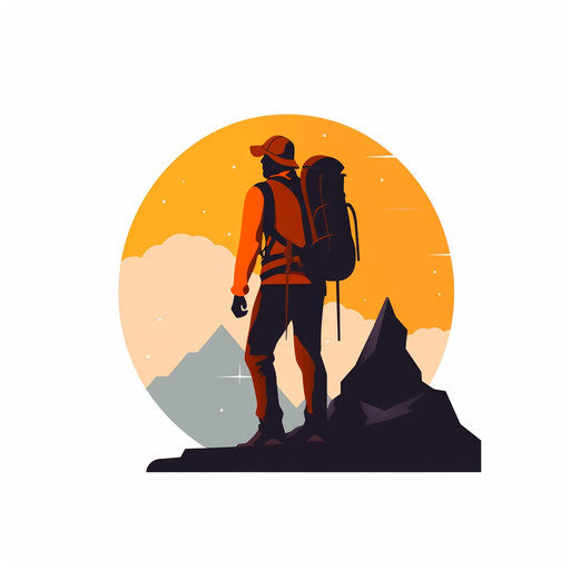 Hiking clipart in minimalist style on white background