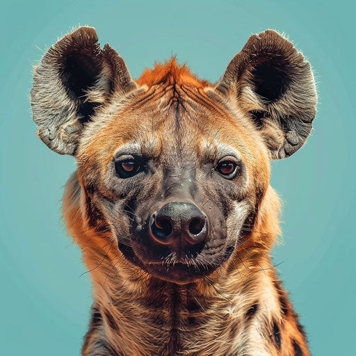Realistic hyena clipart with flat teal background