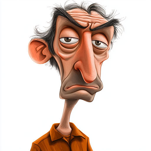 Humorous caricature of an actor with exaggerated human characteristics