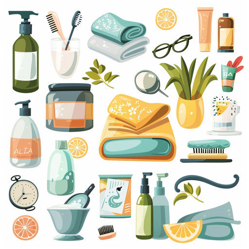 Daily routines in photo-realistic style on white background