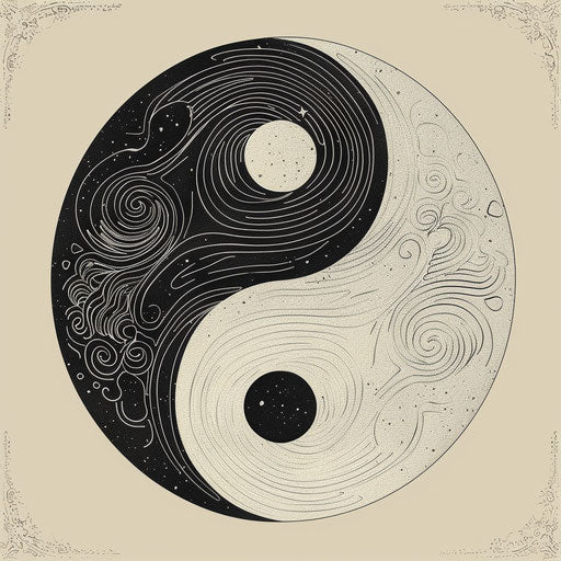Asian symbol of yin yang in black and white
