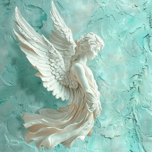 Realistic angel clipart on serene aqua background