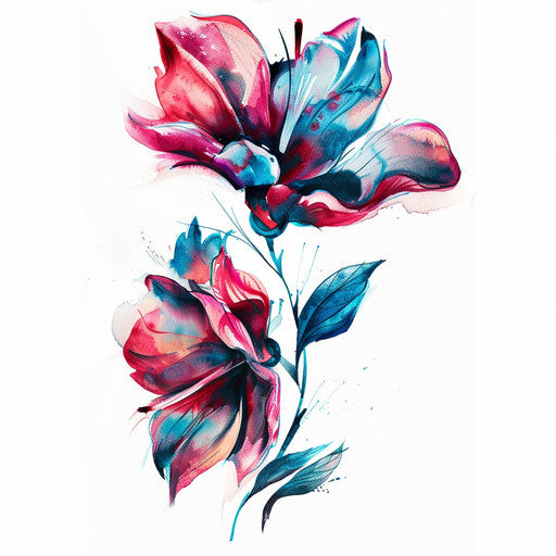 Vibrant watercolor-style floral tattoo design