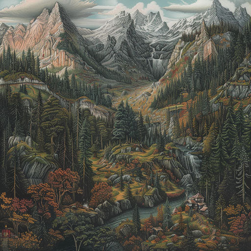 Detailed landscape of forest and mountains
