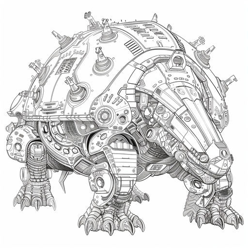Futuristic ankylosaurus with abstract technological elements