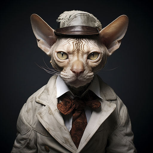 Devon Rex cat dressed as a man