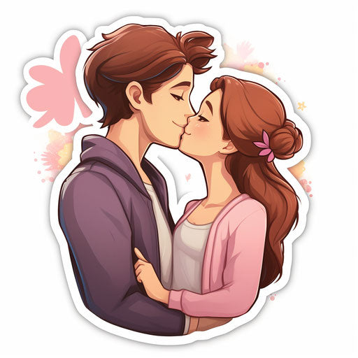 Love sticker for couple with hug and kiss