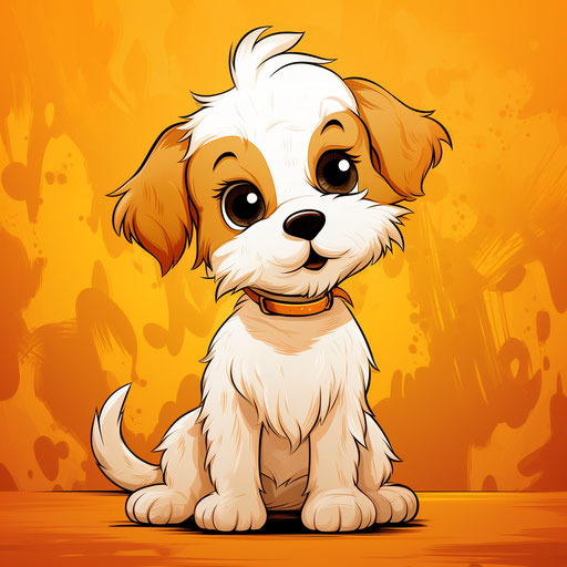 Cartoon puppy sitting on orange background kawaii murals