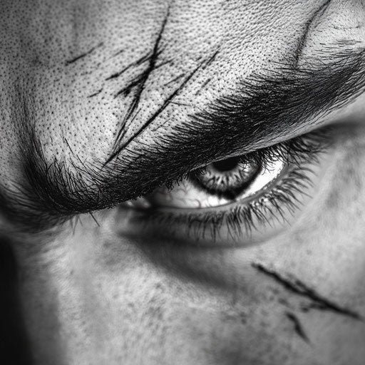 Dynamic brow tattoo with fierce lines and shading