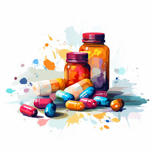 Pill clipart in the style of Oil painting, on a white background