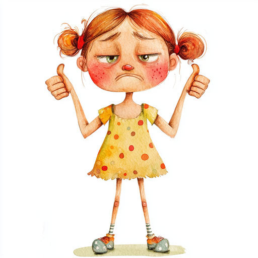 Humorous caricature of watercolor clipart with exaggerated rosy cheeks