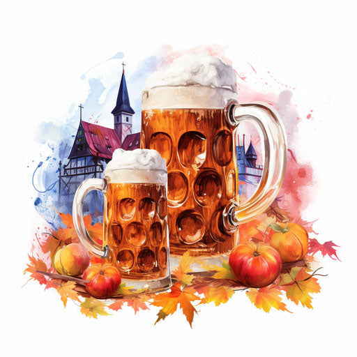 Oktoberfest clipart in the style of Impressionistic Art on white background