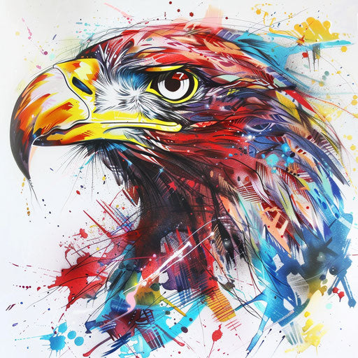 Contemporary graffiti eagle tattoo, vibrant spray paint effects, on white background.