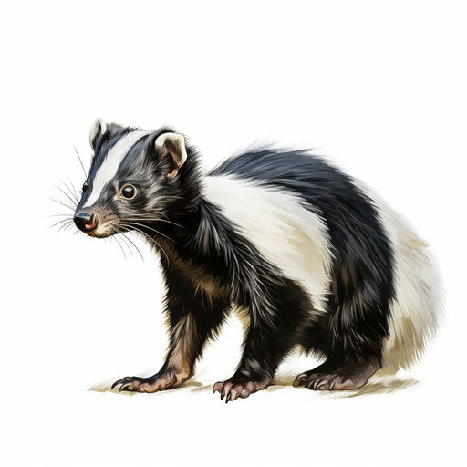 Skunk artwork in the style of Oil painting, on a white background