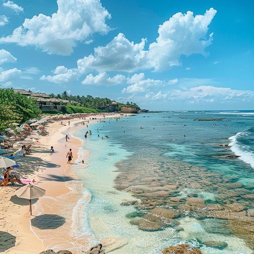 Nusa Dua Beach, Indonesia with families enjoying the sun and sea