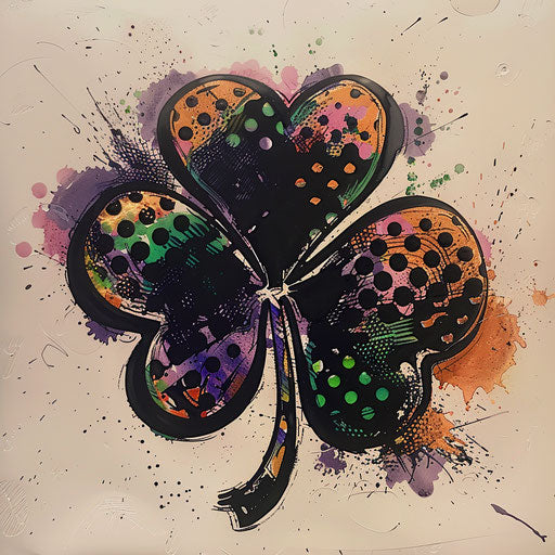 Black clover pop art tattoo sketch with dotted texture and bright colors