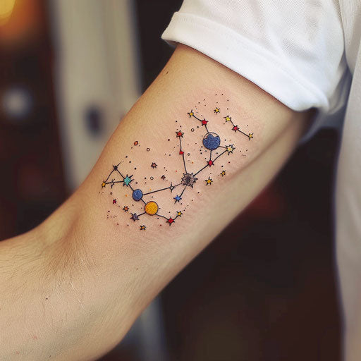 Minimalist tattoo sketch of the Gemini constellation