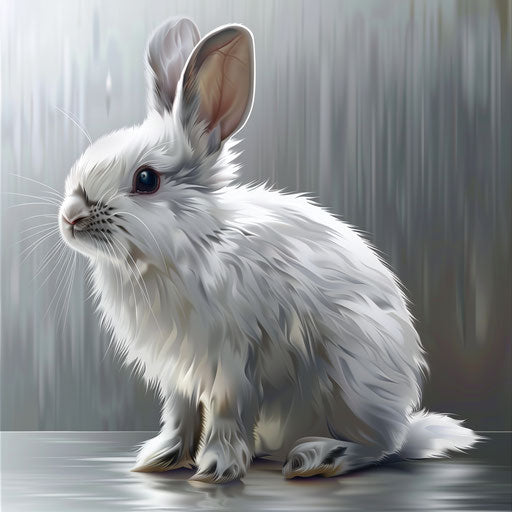 Flat metallic silver background underpins a realistic bunny clipart