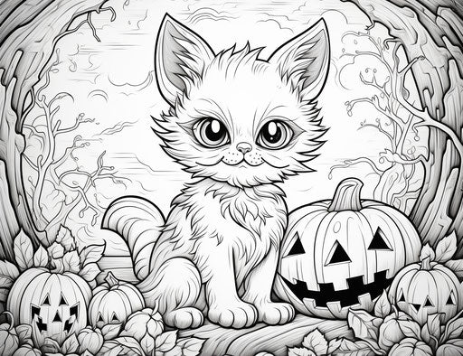 Halloween coloring pages, light sky-blue and light crimson style