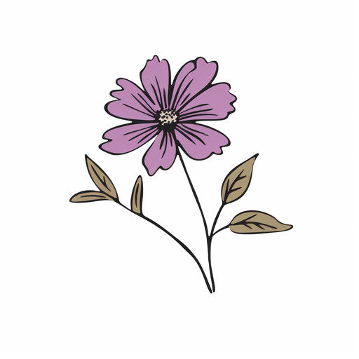 Purple minimalist flower on white background