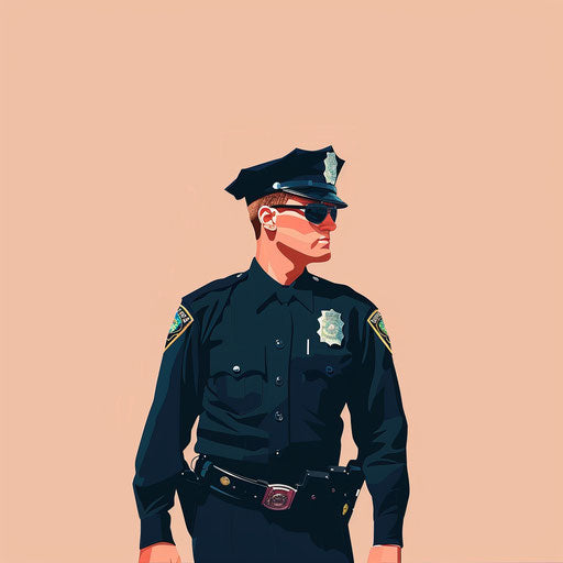 Realistic police clipart on flat pastel peach background