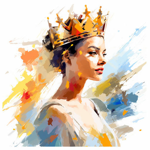 Queen clipart in the style of Impressionistic Art, on a white background