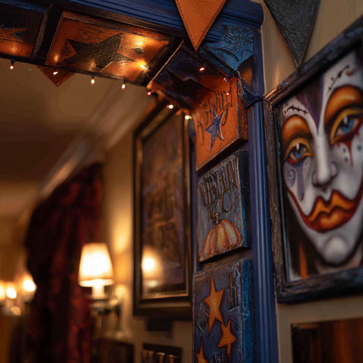 Corner Decoration Featuring Halloween and Theatrical Themes