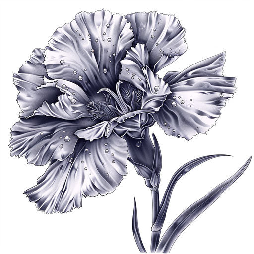 Realistic carnation tattoo with dewdrops