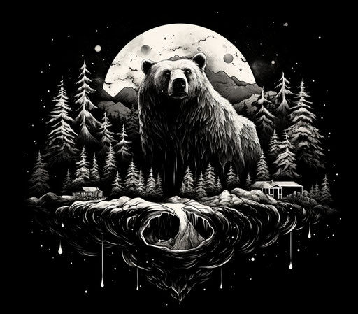 Cosmic bear forest tattoo design