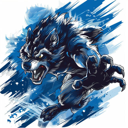 Dynamic flat tattoo sketch of a werewolf in motion