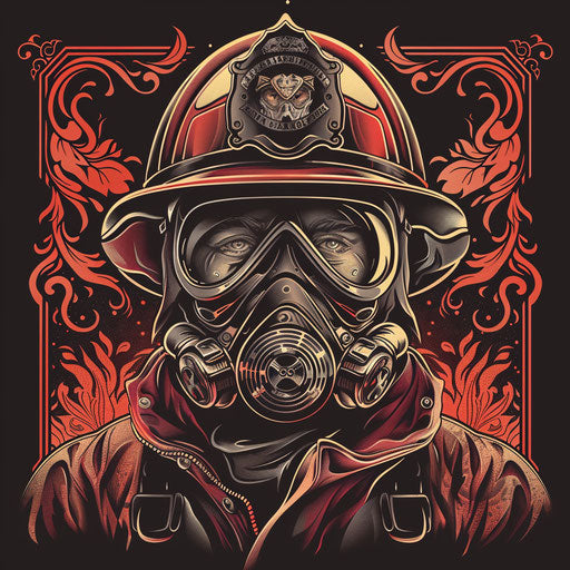 Luxurious flat tattoo sketch of a firefighter in clipart style