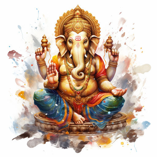 Vinayagar clipart in the style of Oil painting, on a white background
