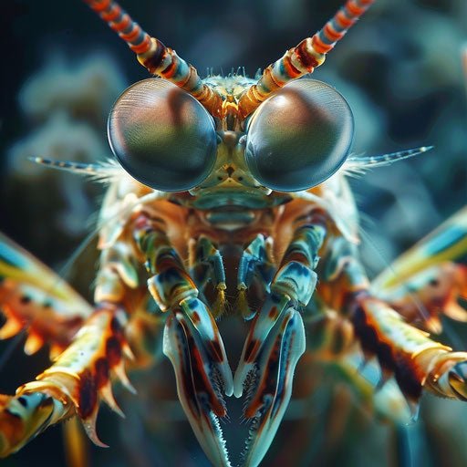 Mantis shrimp close-up with soft lighting and intricate details
