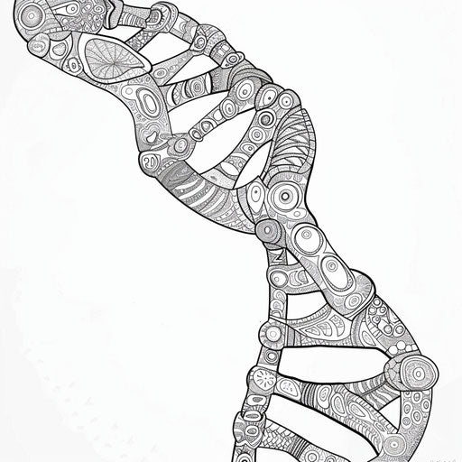 Detailed illustration of a DNA strand with intricate designs. Coloring book page