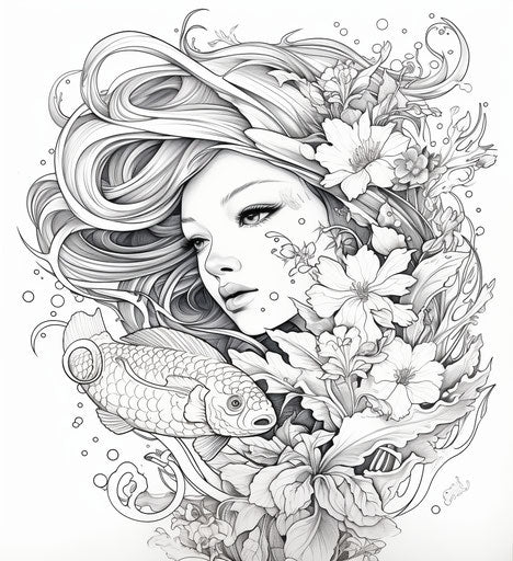 Floral pattern in the form of a fish head design for coloring