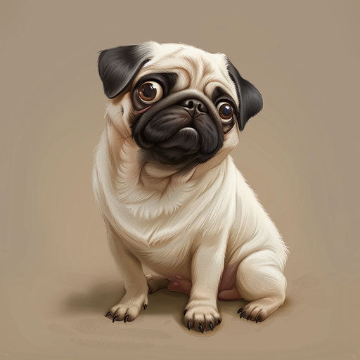 Cartoon Pug Dog Saying His Name in Light Gray and Beige Style