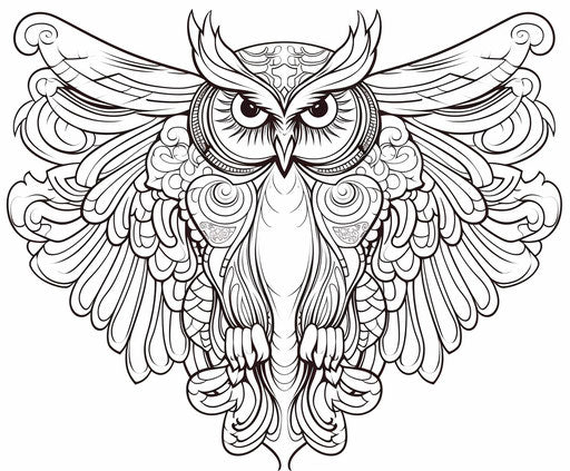 Owl in the wings for coloring blackline illustration