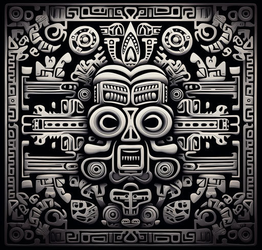 Monochromatic Aztec pattern in the style of symbolic figures, Tonga 76:73 art