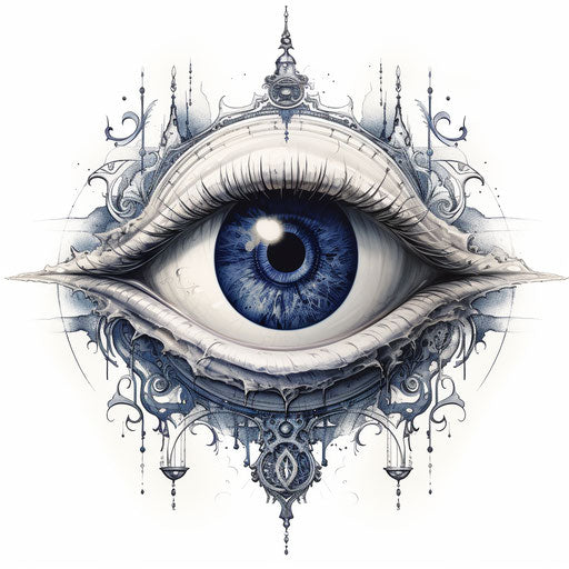 Eye with two shadows, classic tattoo style, light white and light navy