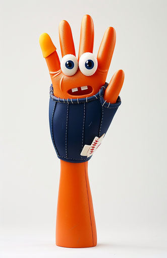 Cartoon hand with navy blue baseball glove