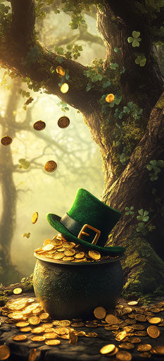Treasure and green hat in the enchanted forest