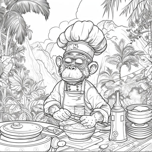 Whimsical monkey chef in the jungle