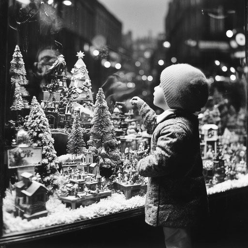 1930s child mesmerized by toy store window