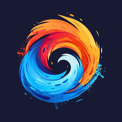 Bold cartoon logo with high contrast colors and dynamic shapes