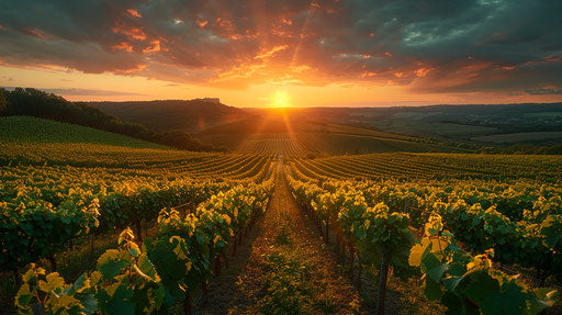 French winery landscape at sunset, details, tranquility